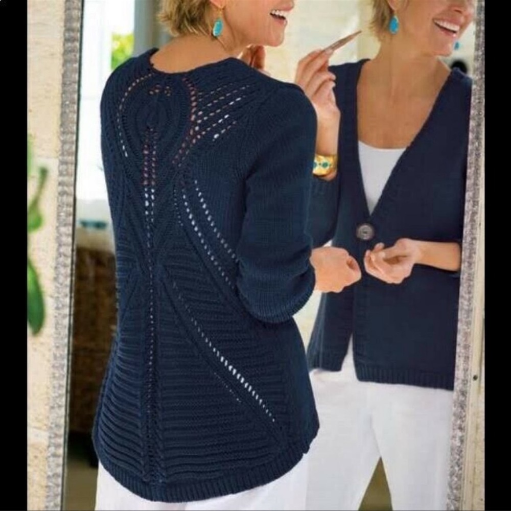 Soft Surroundings Navy Blue Boho Cardigan Sweater